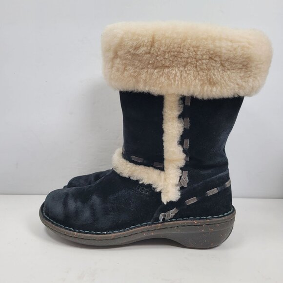UGG Australia Elijo Women's Black Suede Shearling Boots S/N5674 US Size 5 - Picture 2 of 11